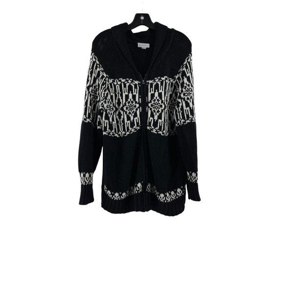 Fashion Bug Women's Black White Full Zip Collared Cardigan Sweater Size XL - Picture 2 of 11